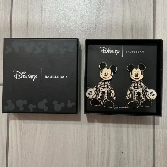 Disney x‎ BaubleBar Mickey Mouse Skeleton glow-in-the-dark earrings
