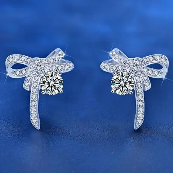 Certified 1ct. t.w. Diamond Moissanite Bow Knot Stud Earrings NEW A
