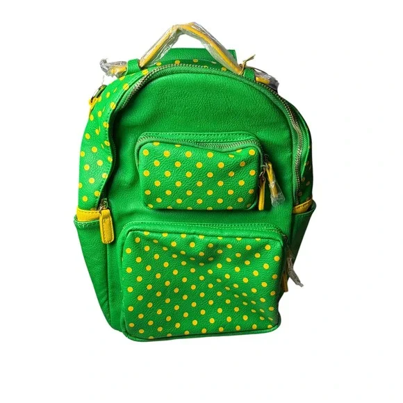 Score The Official Game Day Bag Green Yellow Polka Dot Backpack NWT