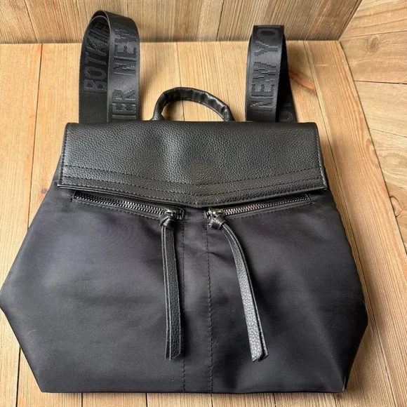 NWT Botkier Trigger‎ Small Black Nylon Faux Leather Backpack Wide Straps Pockets