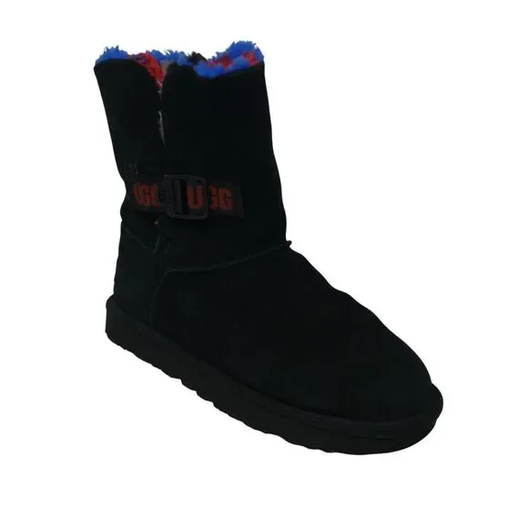 UGG Bailey Buckle Cali Collage Black Suede Fleece Lined Winter Boots