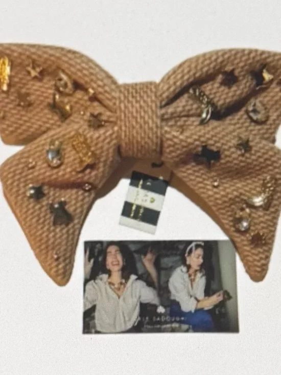 Lele Sadoughi, NWT, Woven Bow Barette Hair Clip in Tan, Texas Boots