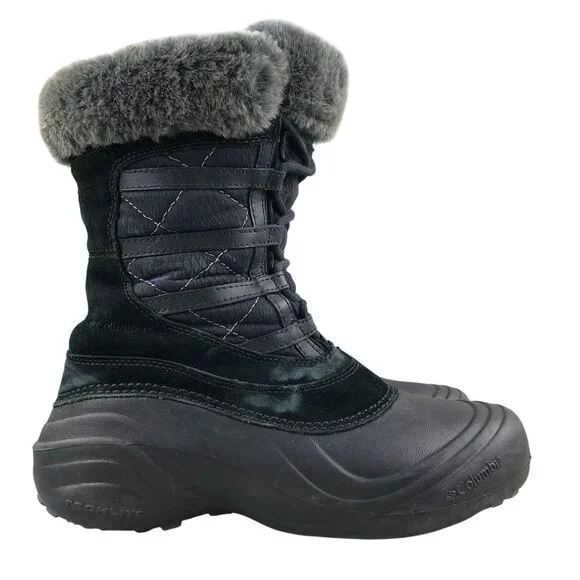Columbia Women's Size 7.5 Sierra Summette Black Leather Faux Fur Winter Boots