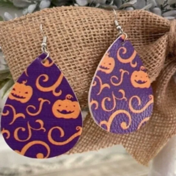 Halloween Pumpkin Teardrop Earrings