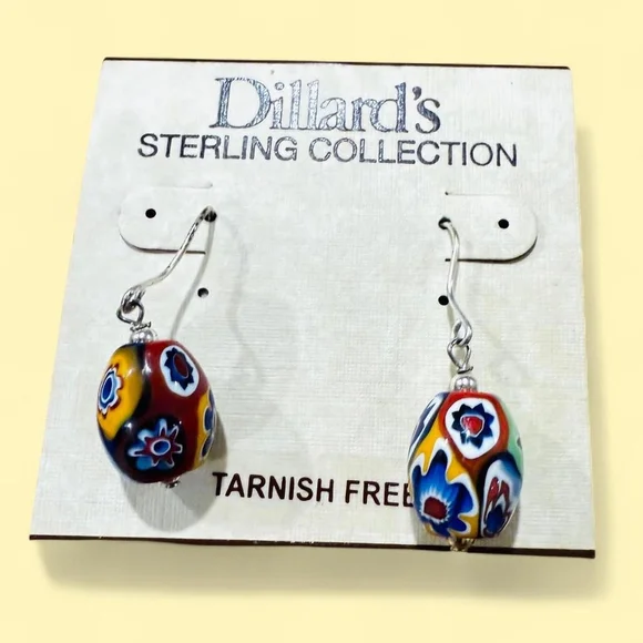 Glass Drop Sterling Silver Earrings Vintage Y2K Boho