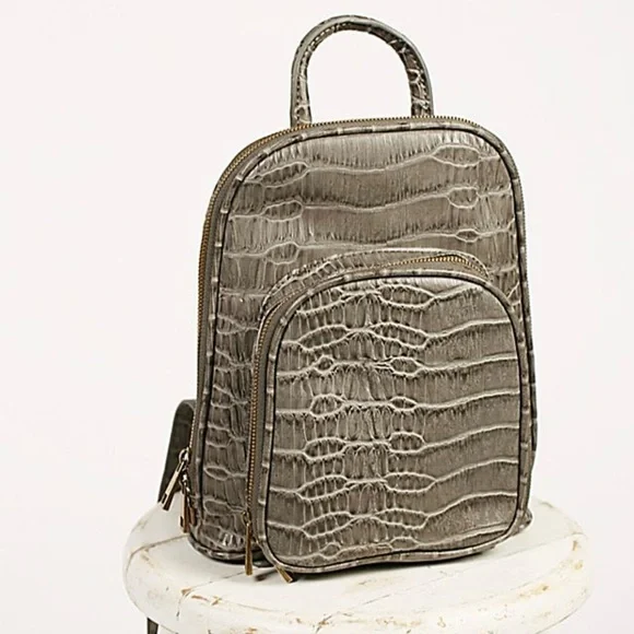 Free People Gray Mini Leather Backpack