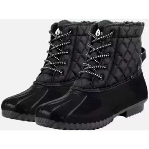 Sporto Andie Duck Boots Women 9 Black Water Repellant Lightweight Pull Tab
