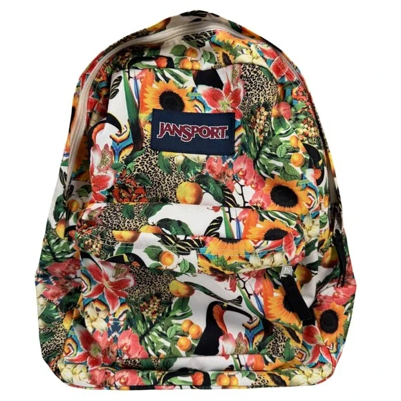 JanSport Backpack SuperBreak Unisex Multi Tropical Toucan Floral Leopard Print