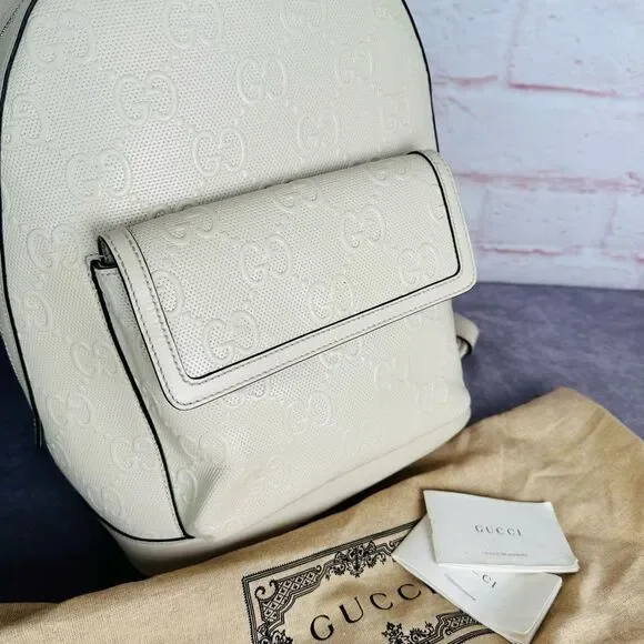 Gucci Embossed Leather Print Gg Backpack