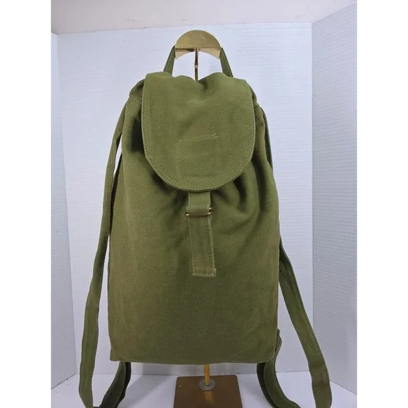 Baggu Duck Bag Backpack Olive Green Recycled Cotton Canvas Drawstring Flap Top