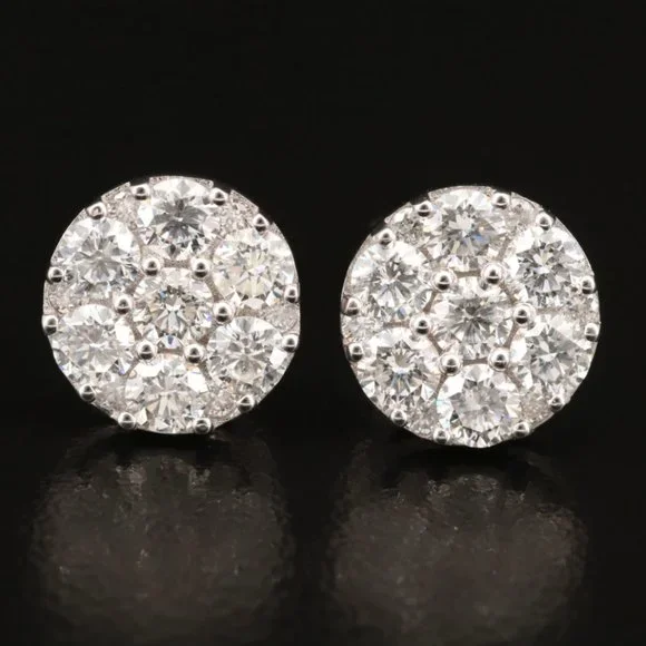 Appraisal Included - 18K Gold 1.82 CTW Diamond Cluster Stud Earrings