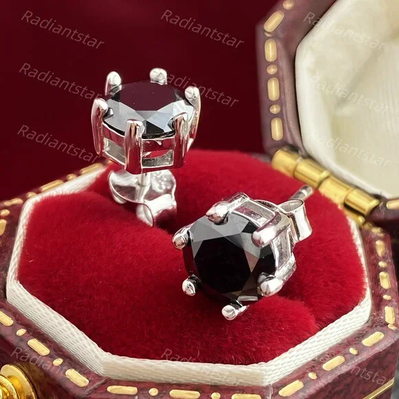 NEW Certified 2ct. t.w. Black Moissanite 6 Prone Solitaire Stud Earrings