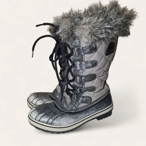 Sorel Tofino Disressed Gray Lace Up Waterproof Winter Snow Boots Women's Size 7