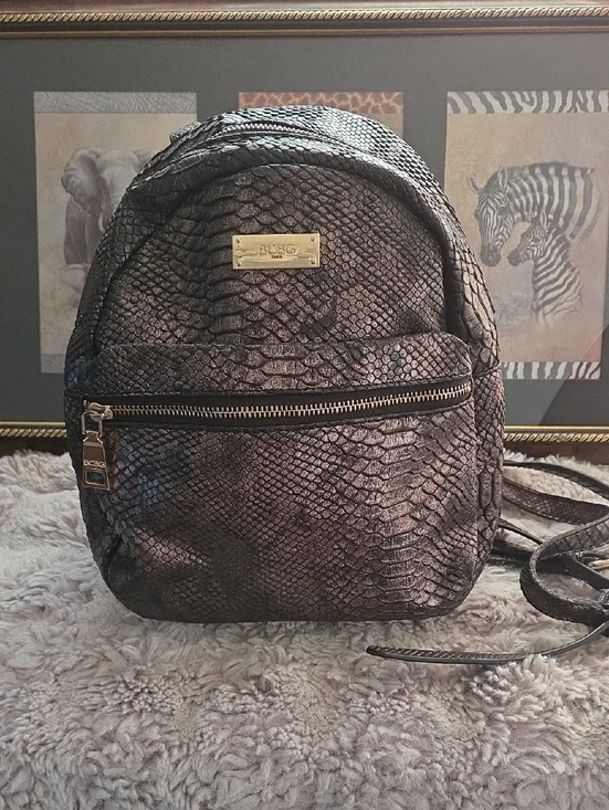 BCBG Metallic Snake-Embossed Black Backpack