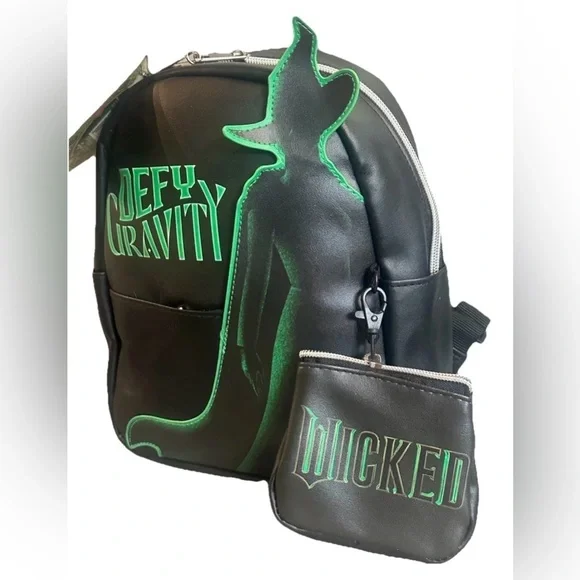 WICKED Defy Gravity Mini Backpack Purse with Coin Purse Faux Leather Black Green