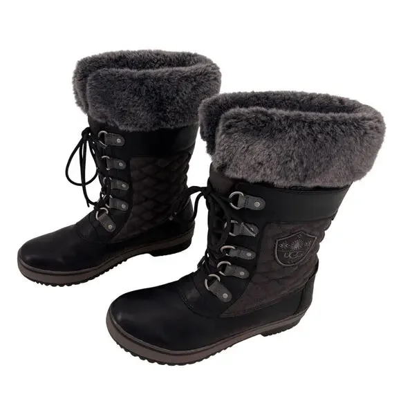 Ugg‎ Women's Brynn Boots Size 8 Leather Shearling Quilted Winter Outdoor Read
