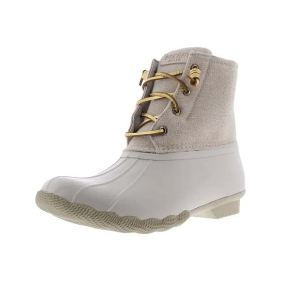 Sperry Women's Saltwater Sparkle Metallic Ankle Boots Ivory Size 10