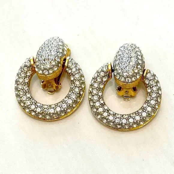 Vintage les Bernard rhinestone clip ons doorknob
