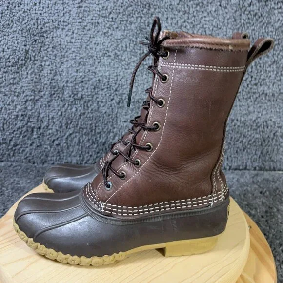 LL Bean Boots Shearling Lined Womens Size 8 Brown Leather Wool Made in Maine USA