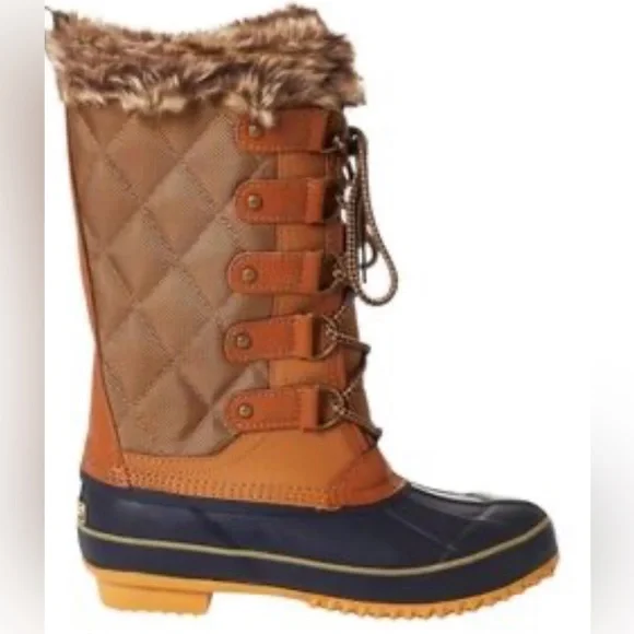 Sporto Deal Waterproof Insulated Tall Original Duck Boots Size 10 Tan Navy NWT