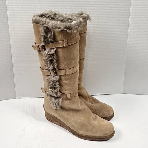 Aquatalia Callie Faux Fur Wedge Boots Sz 9‎