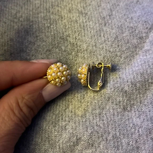Vintage Seed Pearl Cluster Screw Back Earrings Bridal Party Wedding