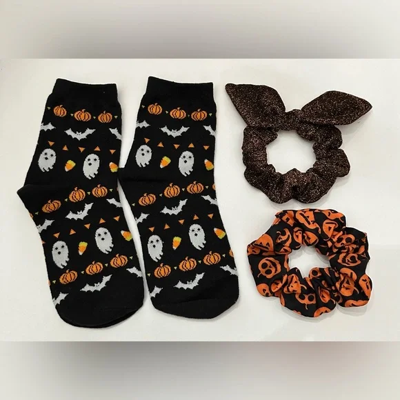 American Eagle Halloween Scrunchies 2-pack + Graphic Socks Black Orange One Size