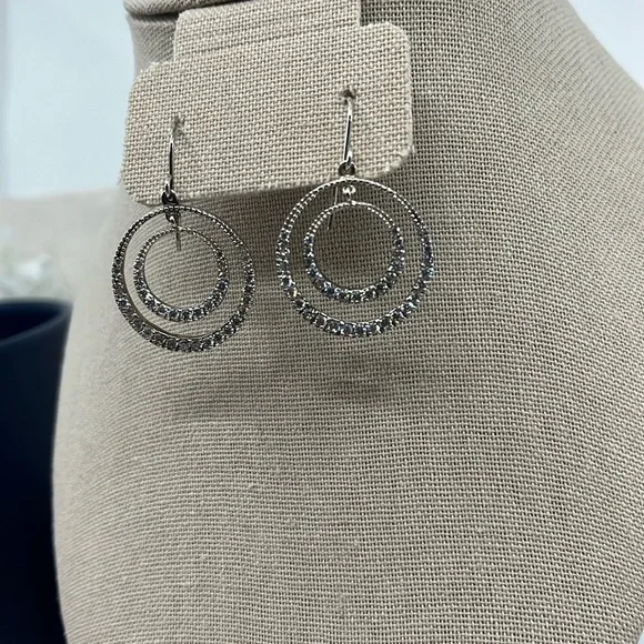 Vintage JCM 925 Sterling Silver CZ Pave Double Hoop Earrings Y2K