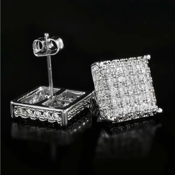 Sterling Silver Square CZ Stud Earrings