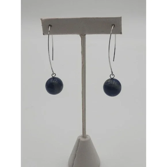 Vintage sterling silver dangle blue stone sphere agate‎ earrings