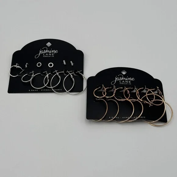 Jasmine Lane Gold‎ & Silver Earring Bundle 12 Pairs Hoops & Studs Set NEW