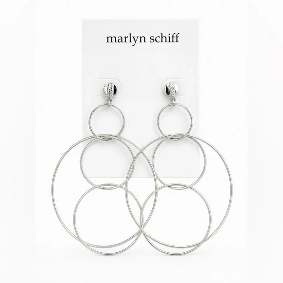 Marlyn Schiff Silver Multi Hoop Statement Earrings