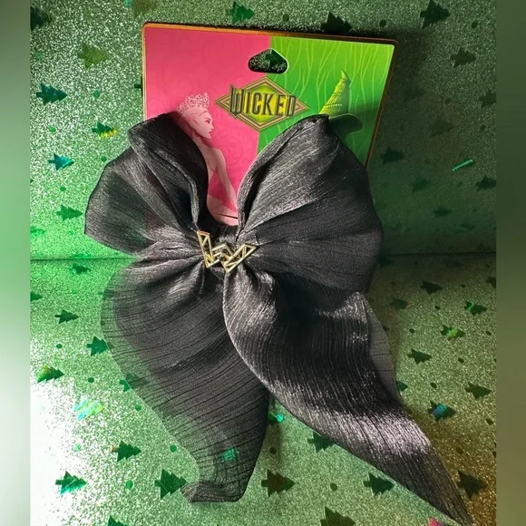 Wicked black hairbow barrette with “W” charm NWT