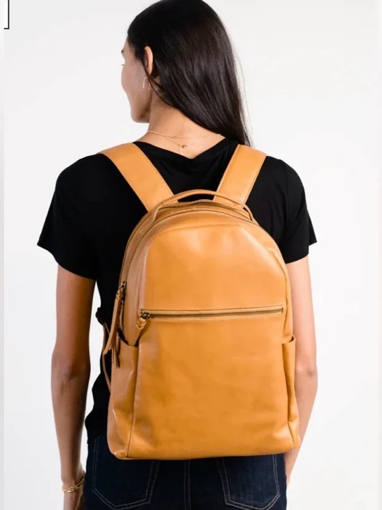 ABLE Alem Backpack Camel Brown 100% Leather Laptop Case Career Distressed
