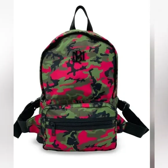 NWT Badgley Mischka Nylon Pink Camo Backpack w/ Removable Belt Bag‎