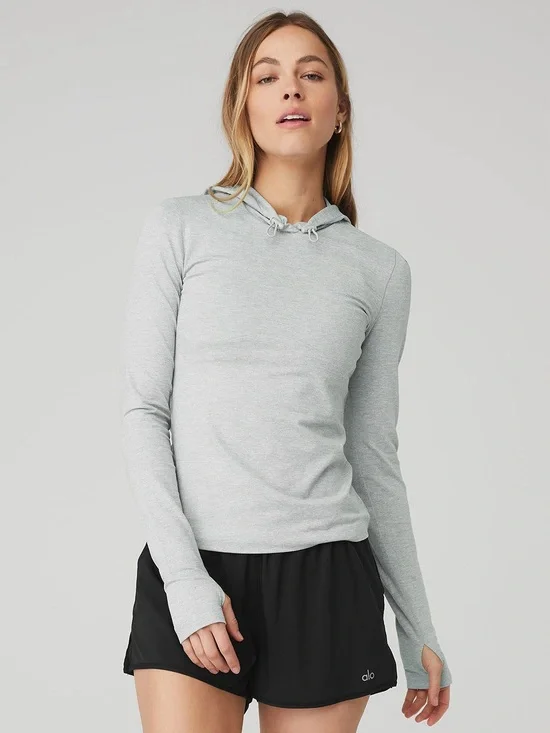 NWOT Alo Yoga Alosoft Hooded Runner Long Sleeve - Grey