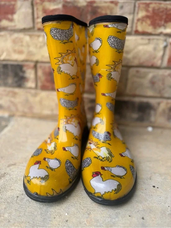 Sloggers Yellow Chicken Print Waterproof Rain Boots