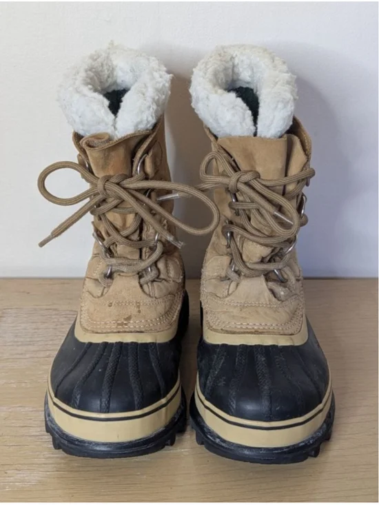 Women's Sorel Caribou Waterproof Tan Black Winter Boots Size 8 Lining