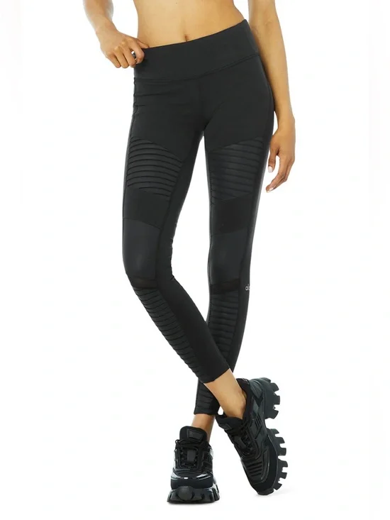 Alo Yoga High-Waist Moto Legging Women’s Small Black Mesh Panel Leggings