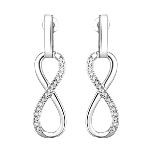 New Sterling Silver White Sapphire Infinity Drop Earrings