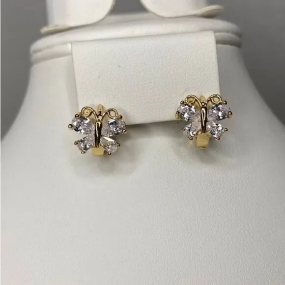 Butterfly Huggie Earrings, Goldtone, Rhinestones, Fashion Jewelry, 1/2‎ in