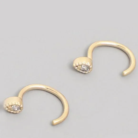 Dainty CZ Dewdrop Thread Hoop Reverse Huggies