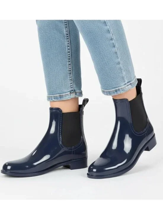 Igor Made In Spain Shiny Urban PVC Ankle Rain Boots Navy Blue Women's Size 6.5