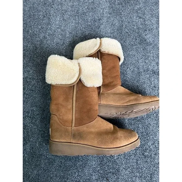 UGG Kara Classic Tall Slim Chestnut Water Resistant Wedge‎ Boot Women Size 9