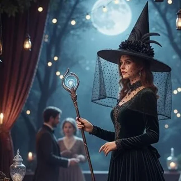 Black Witch Hat with Lace Veil