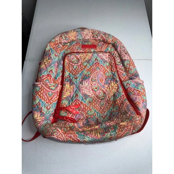 Vera Bradley Quilted Cotton Backpack Red Yellow Blue Paisley Floral Laptop Bag