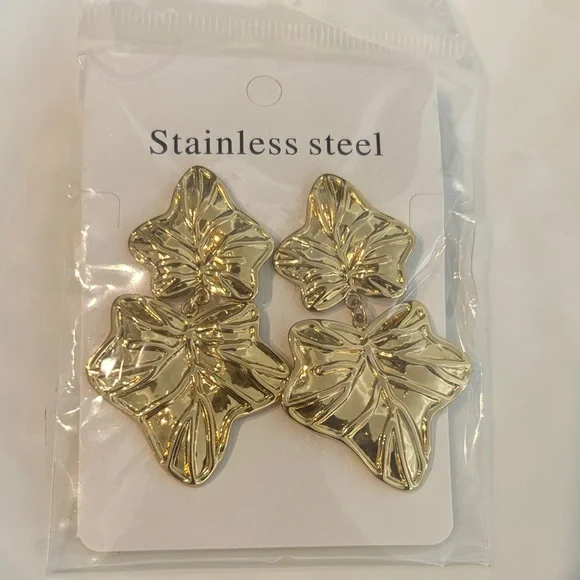 Gold Leaf Stainless Steel Earrings