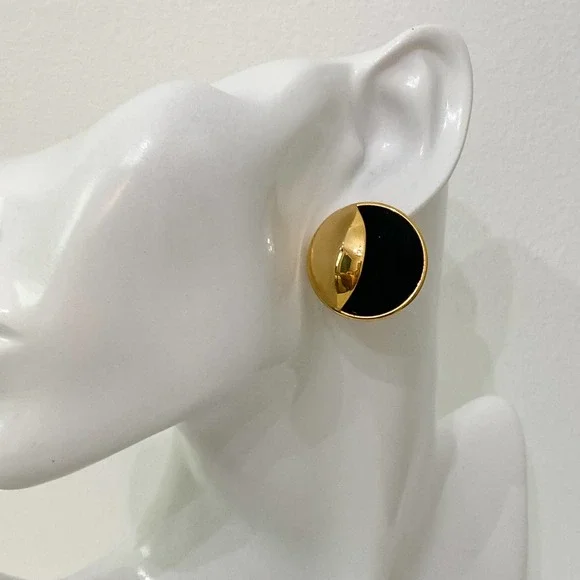VTG Gold Black Waning Moon Earrings