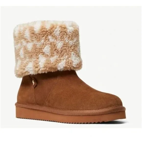 🐢 MK Michael Kors Julia Logo Faux Sherpa and Suede Boot Size 10