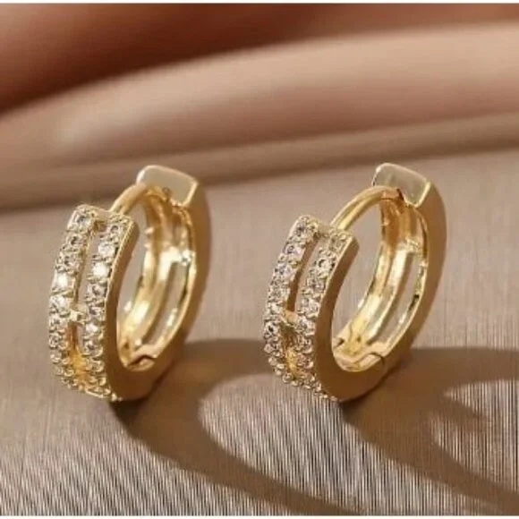 14k Gold Plated Simulated Diamond Huggie Hoop Earrings